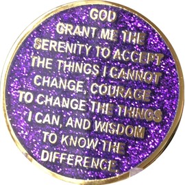 7 Year AA Medallion Elegant Purple Glitter Gold Silver Plated Sobriety Chip