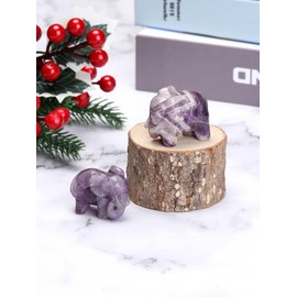 CrystalTears Amethyst Crystal Elephant Figuine Carved Healing Crystals Gemstone Elephant Statue Ornament for Home Desk Decor Good Luck Elephant Gifts for Women Men Christmas 1.6”