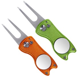 Eshan 2 PCS Golf Divot Repair Tools with Ball Marker Magnetic Markers Holder Club Groove Cleaner Golf Bag Accessories (Lime+Orange)