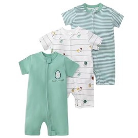 3 Pack Baby Short Sleeve Romper Sleepsuits Zip Infant Jumpsuit 100 Cotton Summer Onesie Cartoon Pajamas 9-12 Months