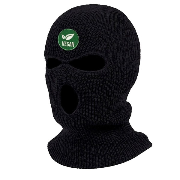 Vegan Logo Embroidered Three Hole Ski Mask Balaclava (Black)