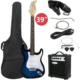 SUPERDEAL 39" Full Size Electric Guitar with Amp, Case and Accessories Pack Beginner Starter Blue