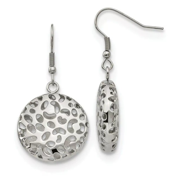 Chisel Stainless Steel Polished Puffed Cut-out Design Shepherd Hook Earrings
