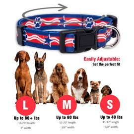 Native Pup American Flag Dog Collar- Red White and Blue- Patriotic Collars for 4th of July, USA- Adjustable Small, Medium, Large Breed Dogs (Large, Paws)