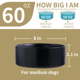 DJJJOOYS Black 8 in Dog Bowl Ceramic for Medium Sized Breed,Retrievers,7.6 Cups Non Slip Heavy Weighted Dog Food Water Dish,Modern Big Pet Bowl Large