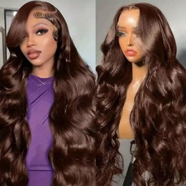 32 Inch Chocolate Lace Front Wig Human Hair Body Wave Brown 13x6 HD Lace Front Wigs Human Hair for Women
