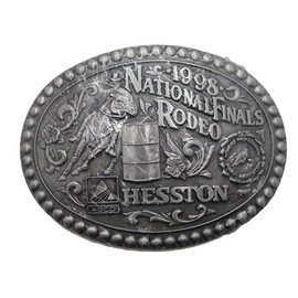 Hesston 1998 Barrel Racer National Finals Rodeo Belt Buckle, Adult (4" x 3"), New in original shrink wrap
