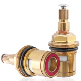 Yakamoz Brass Faucet Cartridge Replacement, 2Pcs Hot and Cold Ceramic Disc Cartridge Quarter Turn Sink Faucet Valve Stem Replacement Parts for Kitchen Bathroom Faucet Repair, G1/2" Thread Size