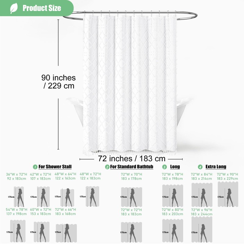 Dynamene Extra Long Shower Curtains, 90 Inches Long Boho Tufted