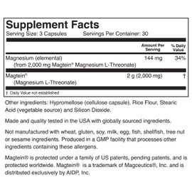 Magtein Magnesium L-Threonate - 90 capsules - Magnesium L-Threonate Support Brain Health*