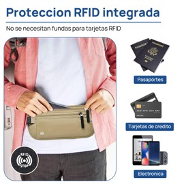 Cangurera de Viaje 2 Piezas, Cinturón de Viaje con Bloqueo RFID, Soporte para Pasaporte, Cremallera Invisible, Riñonera para Viaje, Deporte, Running (Negro + Beige)