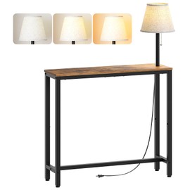 YATINEY Console Table with Light, Narrow Entryway Table, Behind Couch Table with 3 Color Temperatures Led Bulb, Metal Frame, for Entrance, Hallway, Foyer, Rustic Brown and Black CT75DBR