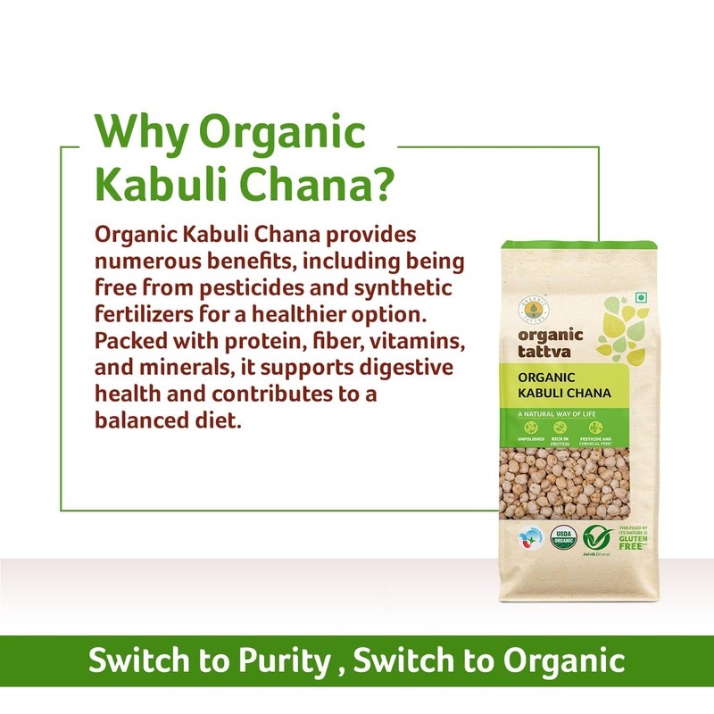 Organic Tattva Chick Peas (Kabuli Chana) Chickpeas, 500g USDA Certified