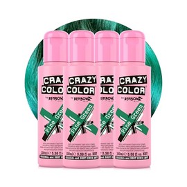 Crazy Color Crazy Color Vibrant Pine Green Semi-Permanent 4 Pack Quad Hair Dye. Highly Pigmented Dark Green Conditioning & Oil Nourishing Vegan Formula No Bleach or Ammonia 400ml