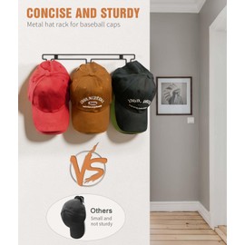 PANGTON Hat Rack for Wall, [2-Pack] Metal Hat Organizer for Baseball Caps Holder 30 Hats Hook Hanger, Baseball Cap Storage, Strong Adhesive/Wall Drilled for Door, Room, Closet | Black