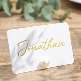 UNIQOOO UNIQOOO 24Pcs Decorative Pearl Place Card Holders Bulk, Elegant Ivory Name Card Stands Set, for Wedding Table Place Cards, Dessert Table Decor, Retail Shop, Business Card, Name Tag, Party Food Signs