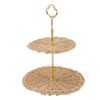 2 Tier Rattan Serving Standing Trays Round Woven Bread Fruit