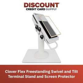 DCCStands Clover Flex Screen Protector and 7" Freestanding Swivel and Tilt Terminal Stand, White