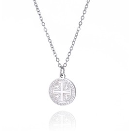 UNIFT Jerusalem Cross Necklace for Women Men Stainless Steel Christian Prayer Crusaders Knights Templar Cross Pendant Necklace Religious Jewelry (silver)