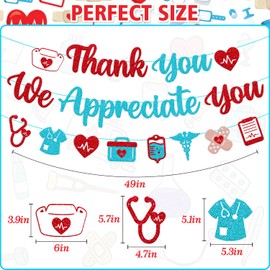 Nurses Week Decoration Thank You We Appreciate You Banner Happy Nurses Week Decor Nurses Appreciation Backdrop for Doctor Nursing RN Event Celebration Red&Blue Glitter Supplies