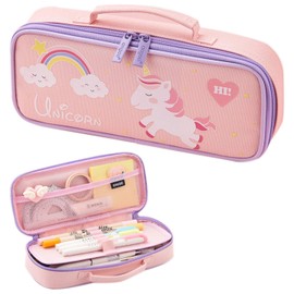 Cute Pencil Case, OLIYuMi Pencil Pouch Pencil Bag Storage Box Stationery Organizer Makeup Bag with Zipper Closure for Students Boys and Girls (Pink Unicorn)