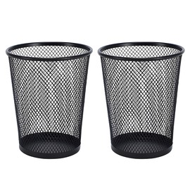 AIMI Pencil Case 2pcs Large Capacity Container Metal Mesh Pen Cup Office School Home Desk Pen Storage Organizer Can Makeup Holder Round Black
