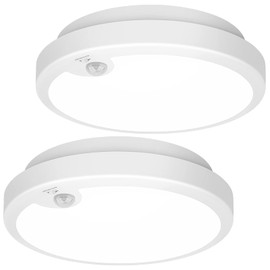 2-Pack Battery Operated Motion Sensor LED Ceiling Light, 7.2inch Flush Mount Light Fixture 6000K, Wireless Motion Activated Ceiling Lamp in 400LM for Closet Pantry Laundry Stair(Battery Not Included)