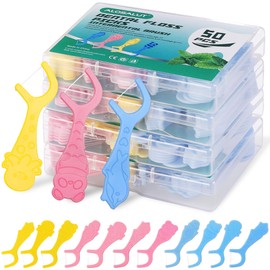 200 Count Dental Floss Picks for Kids - Easy-to-Use Fun Animal-Shape Toddler Flossers Designed for Little Hands - Soft Grip Tooth Floss Sticks - Fluoride Free & Shred Resistan & Unflavored