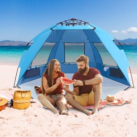 LET'S CAMP Pop Up Beach Tent for 2 Person,Easy Setup Sun Shelter,UV Protection with Extended Zippered Porch,Sky Blue