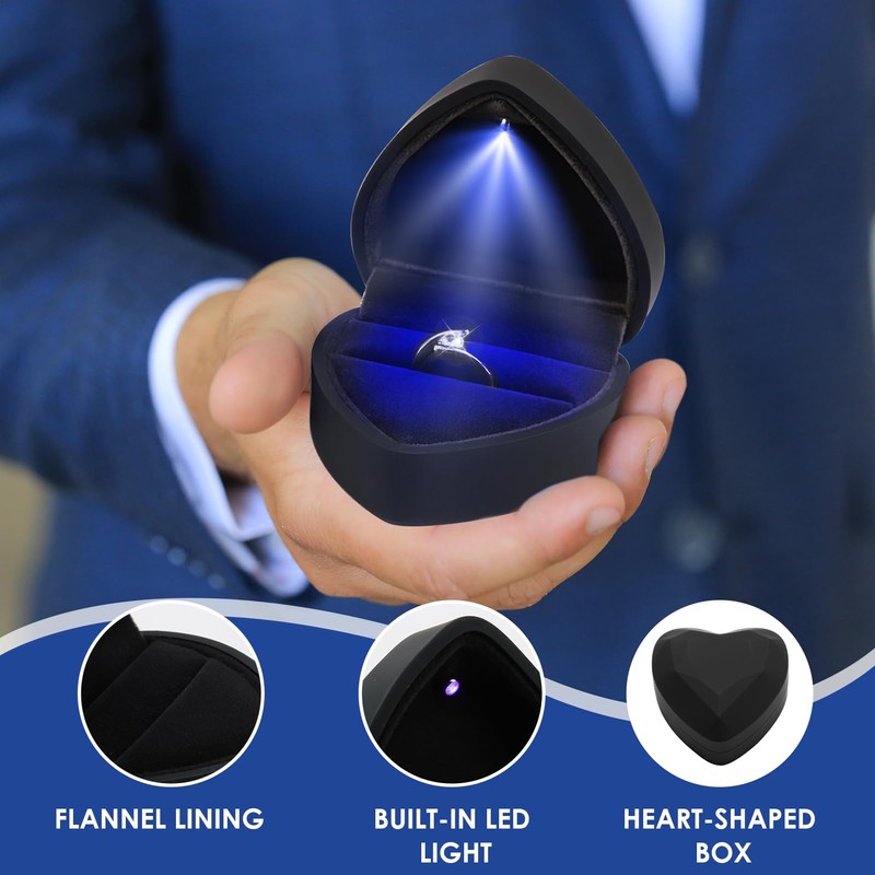 PRETTI Ring Box with Light Heart Shaped Velvet Ring Box