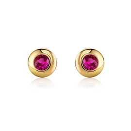 14 Carat 585 Yellow Gold Solitaire Stud Earrings with Birthstone/Gemstone, Gold, Ruby