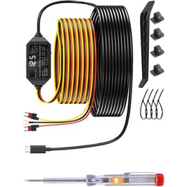 Dash Cam Hardwire Kit, USB Type C 3Wire Dashcam Charger Hardwire kit 24h Parking Mode Low Voltage Protection Car Camera Hardwire Charging Cable 12-24V 5V/1-3A Fuse Box Charger for Dashcam, GPS, Radar