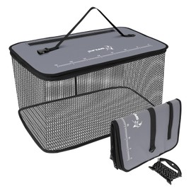 SANLIKE Floating Fishing Basket Collapsible Fishing Net Cage, Rubber Coated Net 40L Fish Basket for Live Caught Fish Minnows Bait Bucket Minnow Trap, Grey