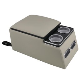 RULLINE White Universal Truck Seat/Bench Organizer with Cup Holders, Armrest, and Padded Top Lid - Ideal for Business and Storage - 124810 Contractor Console