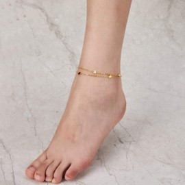 Philip Jones Gold Plated Layered Star Anklet Created with Zircondia® Crystals