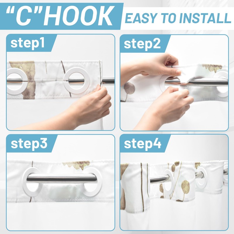 WITHLOC No Hook Shower Curtain with Snap in Liner -