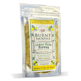 Burnt Sacrifice Lemon Pepper Seasoning Dry Rub (3.5 Ounces - Makes 9 Lbs) California Style Gourmet BBQ, Perfect On Chicken Wings, Thighs, Pork Ribs, Loins, Chops, Lamb And Salmon - Air Fryer Safe