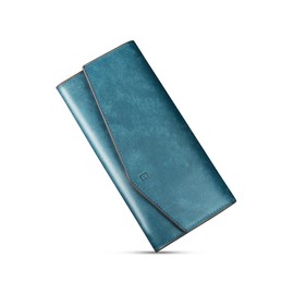 Kawaoto Men's Long Wallet, Pueblo Leather, Genuine Leather, Made in Japan, Small Wallet, Large Capacity, Cover Type, 12 Cards, YKK Zipper, Money Luck, Gift, navy blue