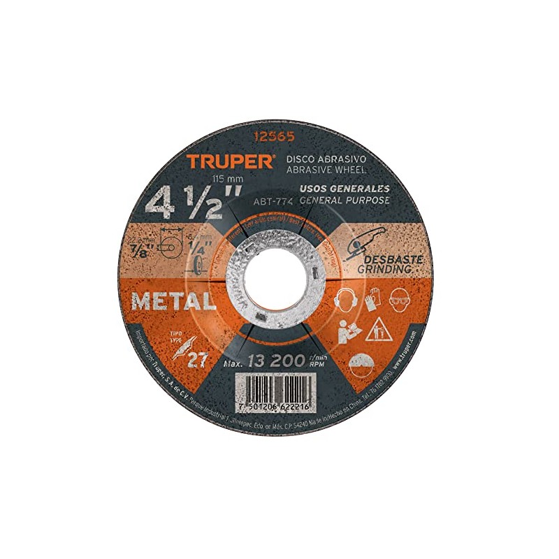 Truper ABT-774, Disco para desbaste de metal, tipo 27, diámetro