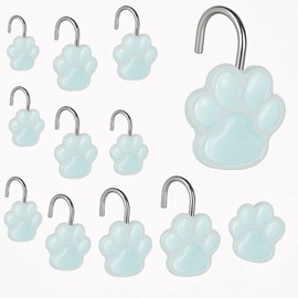 YOINIUEM 12 Pack Resin Blue Paw Shower Curtain Hooks - Cute Pet Paw Print Bathroom Shower Curtain Rings - Durable Bathroom Shower Curtain Hooks for Cute Pet Themes