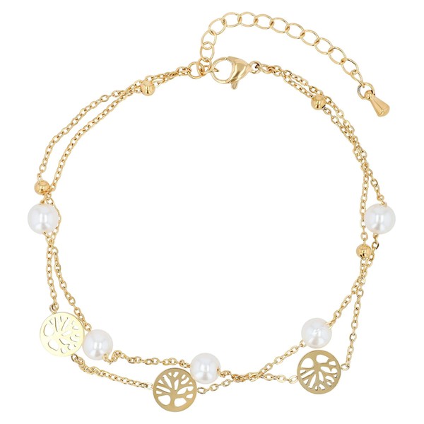 Akzent Fußkette Damen Edelstahl 2-reihig 21,5+5 cm verstellbar – Fußkettchen