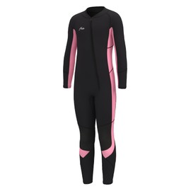 Hevto Kids Wetsuit for Girls Toddler Size 6 Child Youth 3/2mm Neoprene Full Wet Suit Front Zip Thermal Swimsuit Swimming in Cold Water (K3-Pink, 6)
