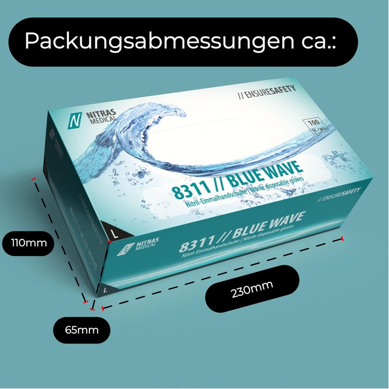 Nitras 8311 Blue Wave Non-Sterile, Medical, Food-Safe Nitrile Disposable Gloves,