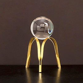 Hosoncovy Metal Crystal Ball Ornaments Clear Crystal Ball with Metal Stand Transparent Crystal Ball Home Furnishings with Metal Stand Home Ornament Home Decoration (Arch Holder)