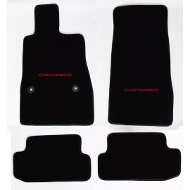 AFM NEW! BLACK Floor Mats 2016-2024 Camaro Embroidered Logo in Red Complete Set of 4