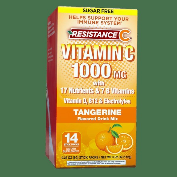 Resistance C Vitamin C & Electrolyte Stick Packs, Tangerine Flavor,