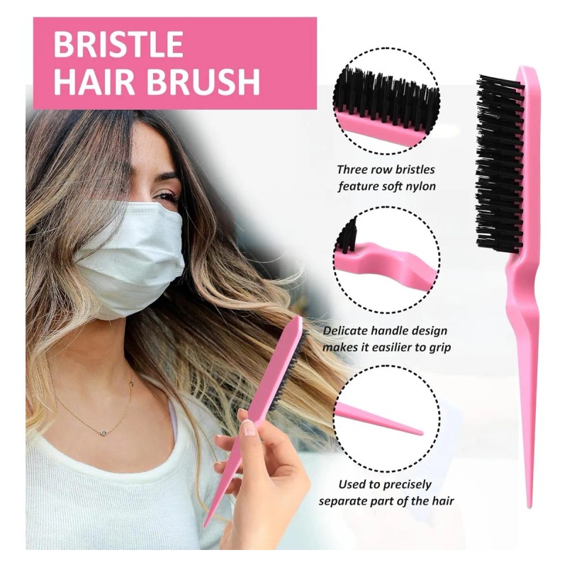 10pzs Kit Cepillos Y Peines Peinado Cabello Con Pinza, Rosa