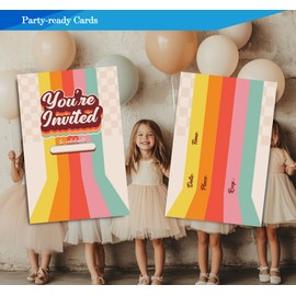 Fablus Retro 70S Birthday Invitations for Boys, Girls, Retro Birthday Party Invitaions for Party Invites, 4x6 Inches, 30 Sets with Envelopes