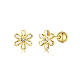 Yk Beauty Gold Daisy Screwback Stud Earrings – 925 Silver With Gold Plating