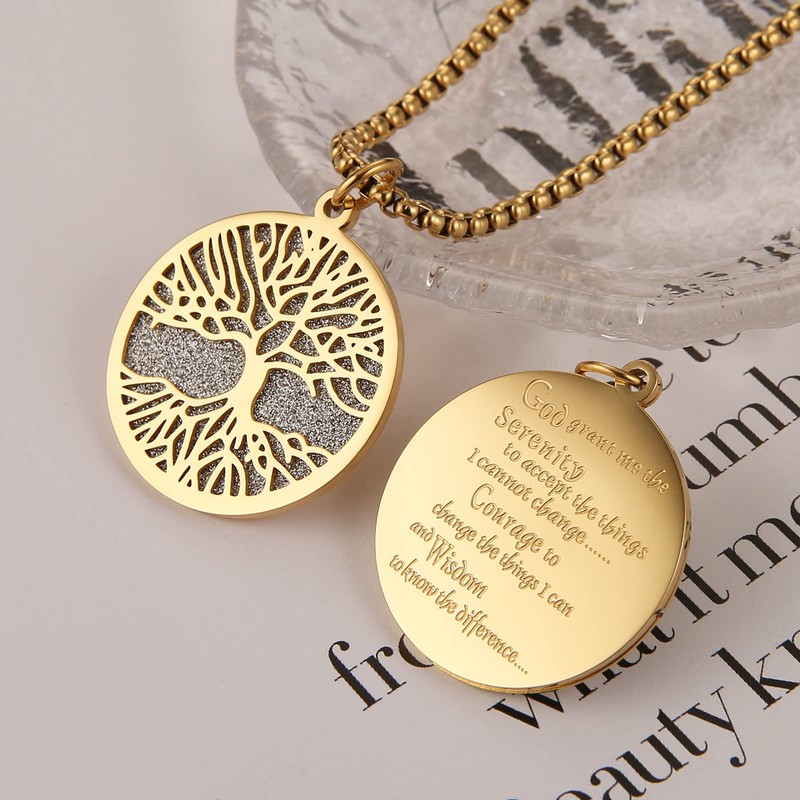 HZMAN Stainless Steel Gold Silver Tree of Life Serenity Prayer